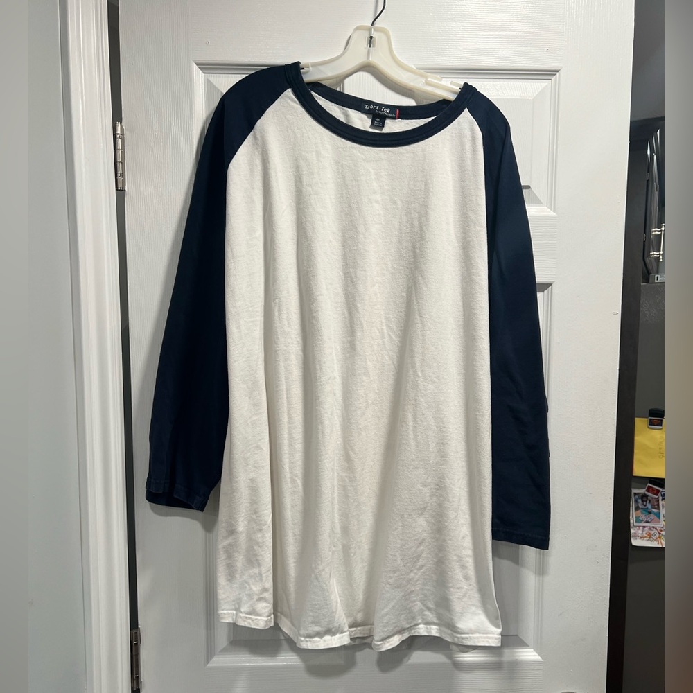 Sport-Tek Navy and White Raglan Sleeve Baseball Style Shirt 4XL